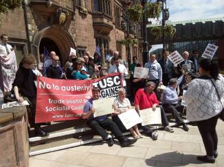 Protesters gather outside the Council House